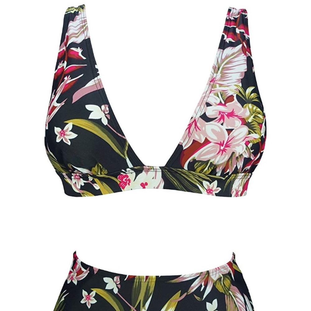 Floral High Waisted Bikini Set Deep V-Neckline Top